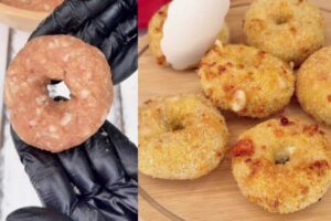 Ciambelle di pollo crude e cotte
