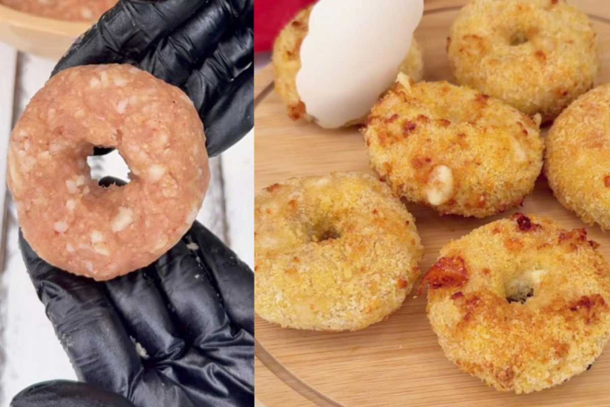 Ciambelle di pollo crude e cotte